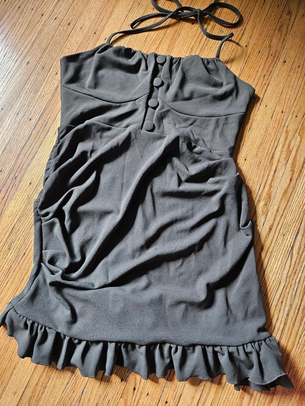 NWT ASOS Olive Green Halter Mini Dress Ruched Bodycon Ruffle Hem Size 14